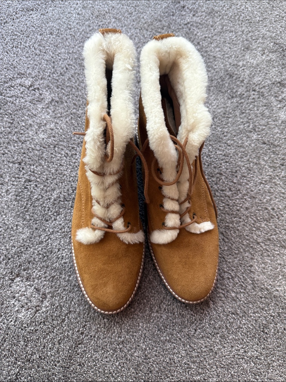 Madewell Suede Lace-Up Shearling Booties - Tan